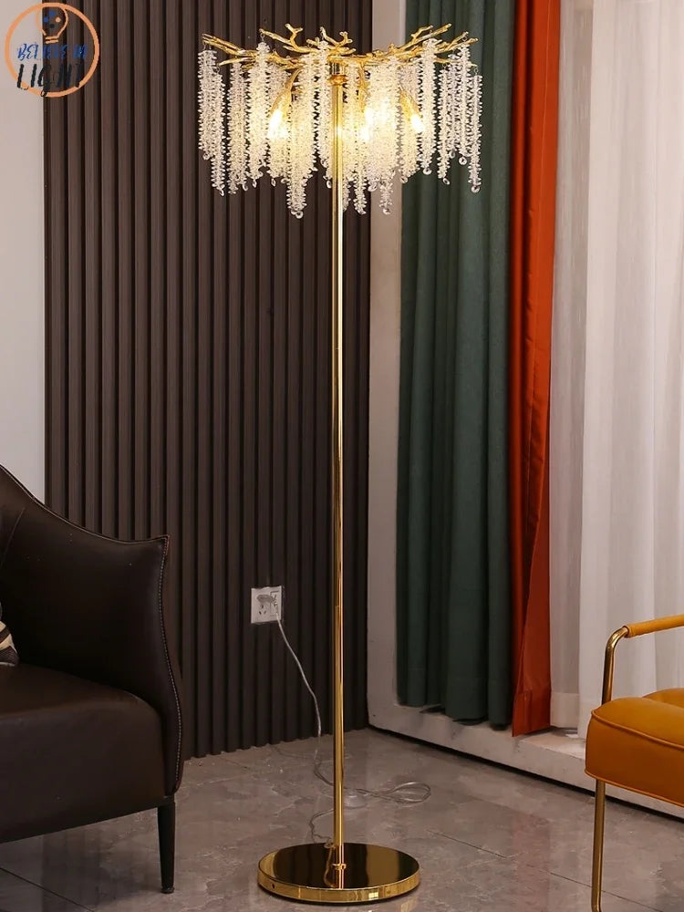 DecorBites™ Crystal Gold LED Floor Lamp: Nordic Luxury for Living Room & Bedroom