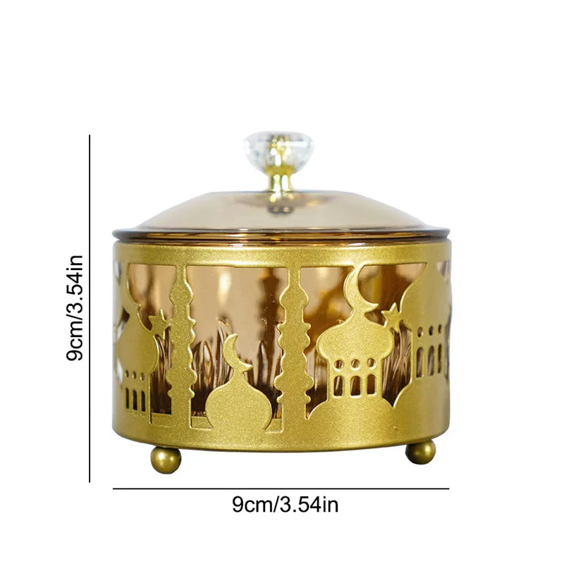 DecorBites™ Eid Mubarak Metal Fruit Snack Tray: Castle Tea Tray with Lid