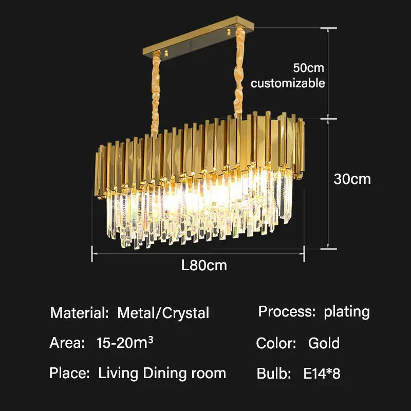 DecorBites™ Crystal Oval Round Chandelier: Luxury Nordic Modern LED Lighting for Home and Bar
