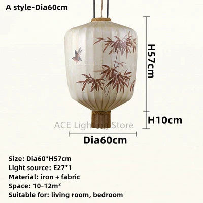 Decorbites™ Bambusblatt-Muster-Laterne Hängelampe – Handgemalte japanische Stil-Raumdekoration
