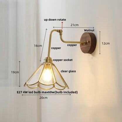 DecorBites™ LED Wall Lights Up Down Rotate Pull Chain Switch Bedside Lamp Glass Canopy Fixtures