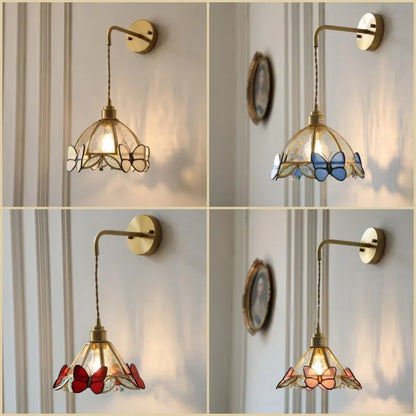 DecorBites™ LED Butterfly Glass Wall Lamp Sconce with Pull Chain Switch