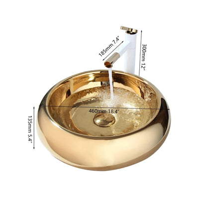 DecorBites™ Golden Plated Round Ceramic Luxury Bath Mixer Set with Brass Faucet & Pop Drain
