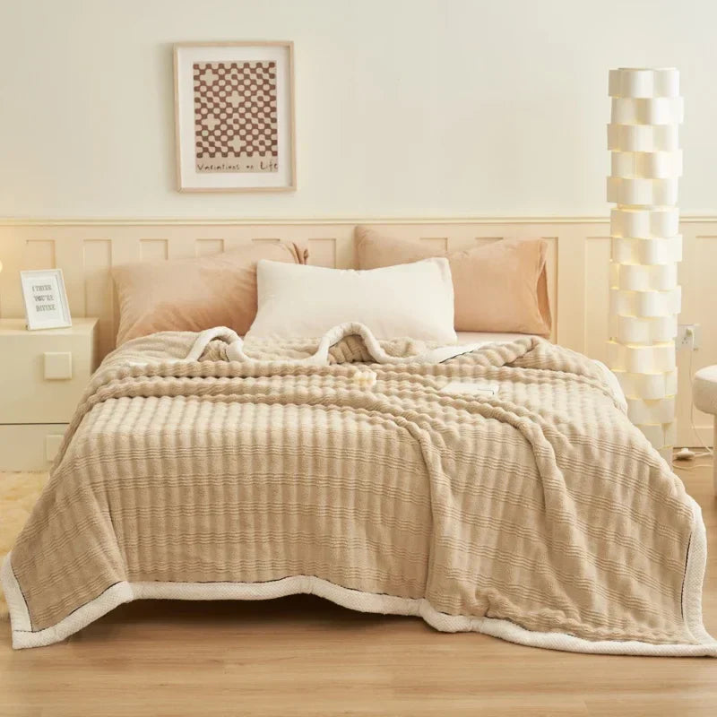 Decorbites™ Kuscheliges Hasen-Plüschdecke: Weiche gestreifte warme Sofawurfdecke, saugfähige atmungsaktive Nickerchen-Decke