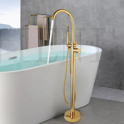 DecorBites™ Dual Handle Bathtub Faucet Set with Hand Shower, Floor Mounted Hot Cold Mixer
