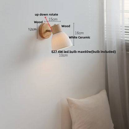 DecorBites™ LED Wall Lights Wood White Ceramic Rotate, Living Room Bedside Lamp