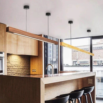 Decorbites™ Dimmbare Holz-Pendant-Lampe: Langer Streifen Minimalistisches Hängendes Innenbeleuchtung