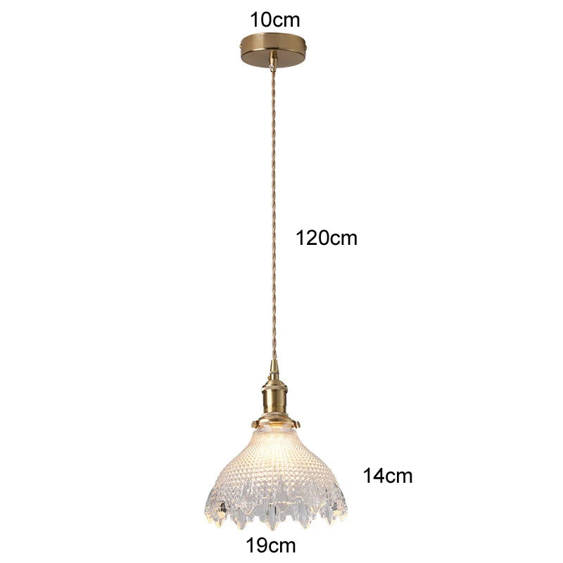 Korean Retro Glass Pendant Light With Wood Accent