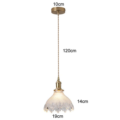 Korean Retro Glass Pendant Light With Wood Accent