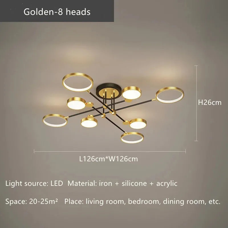 Gold 6-Head LED Ceiling Lamp With Remote