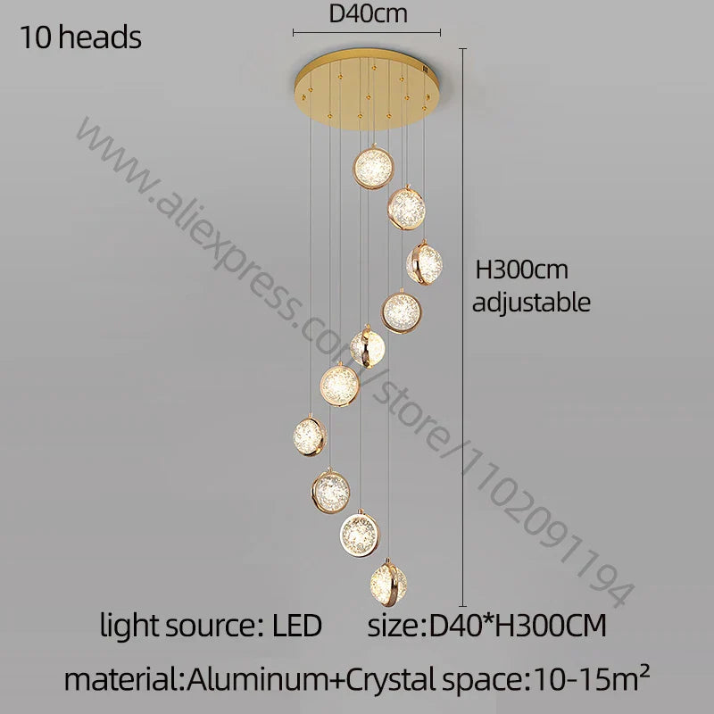 DecorBites™ Crystal Ball Chandelier: Modern Loft & Staircase Hanging Light for Home, Hotel & Mall