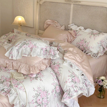 Decorbites™ Französisches Rosen-Spitzen-Volants-Bettwäsche-Set - 1000TC Ägyptische Baumwolle Luxus Vintage
