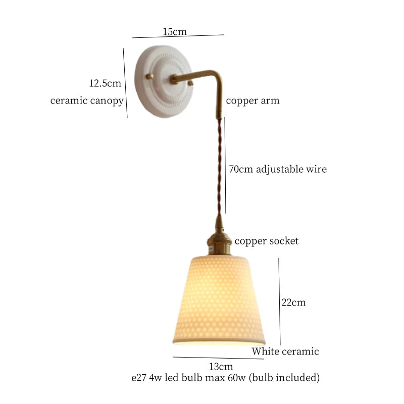 DecorBites™ Adjustable LED Wall Sconce Lamp Stripe Ceramic Copper Mirror Bedside