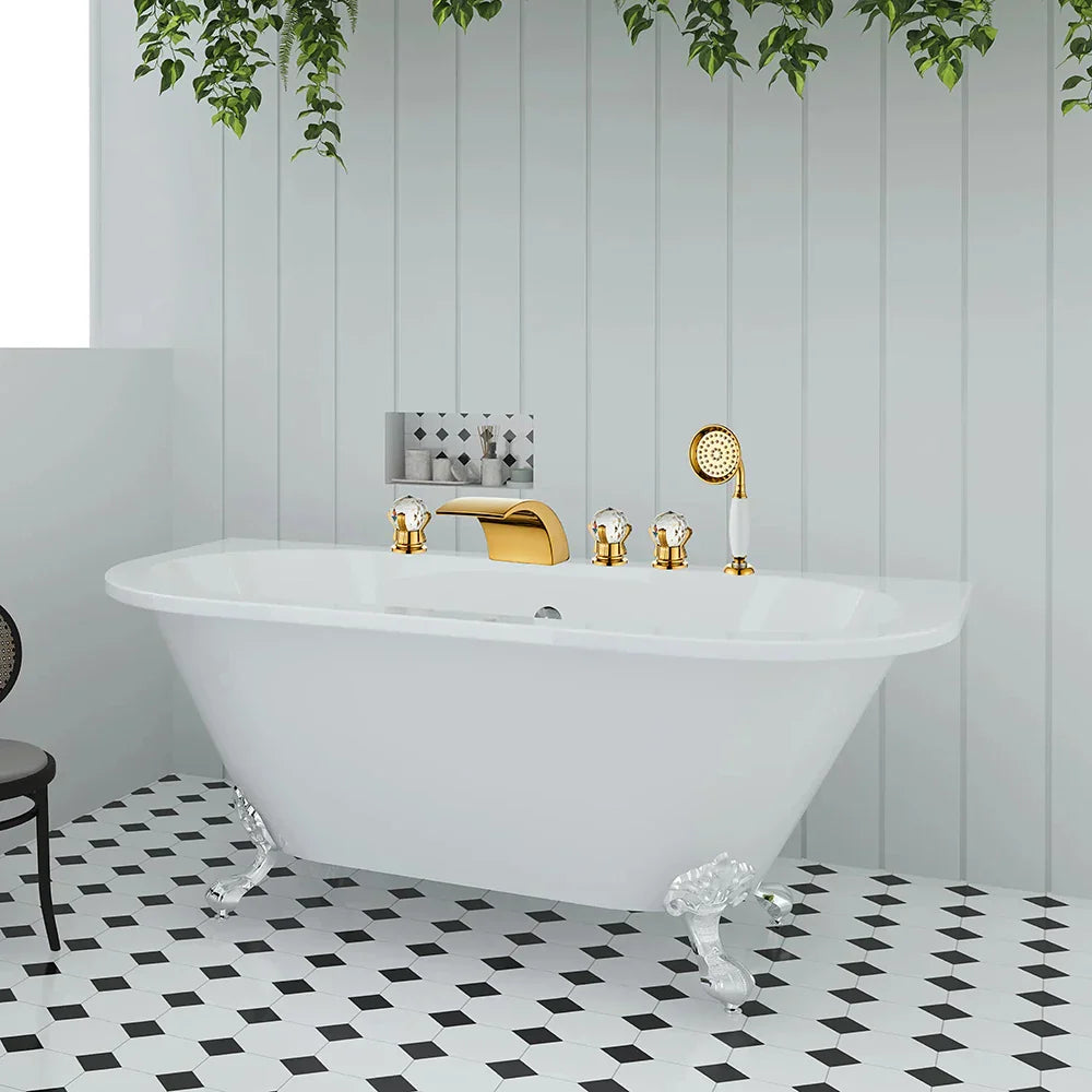 Decorbites™ Gold Kristall Messing Badewannenarmatur-Set mit Handbrausekopf