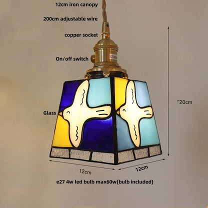 Decorbites™ Bunte Glas-Magisches-Würfel-LED-Hängeleuchte Tiffany-Stil Holz-Hänge-Lampe