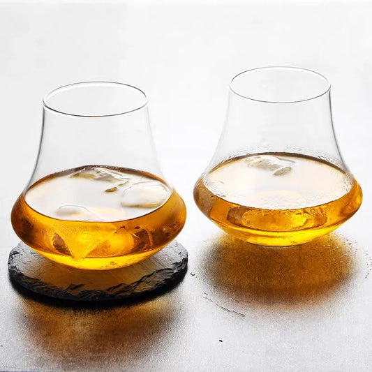 DecorBites™ Crystal Whiskey Glass Tumbler | Wind Edge Shape Spirits Cup | Thick Bottom Glass