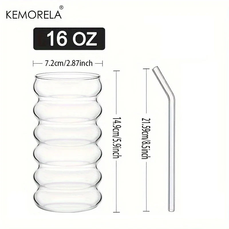 Decorbites™ 500ML Wellenförmige Getränke-Gläser mit Strohhalmen - Vintage Glasbecher