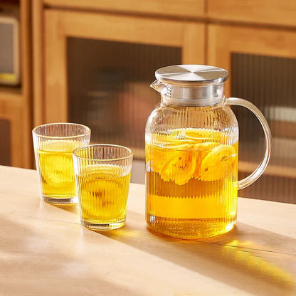 Decorbites™ Glas-Kaltwasserkessel-Set: Transparent gestreiftes Design, Edelstahl-Deckel, 1,6-Liter-Fassungsvermögen