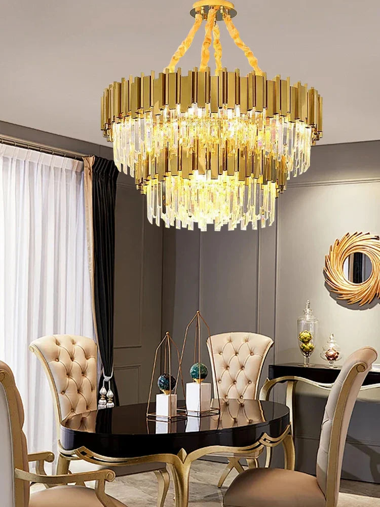Gold Crystal Ceiling Chandelier 2-Layer Dia150cm