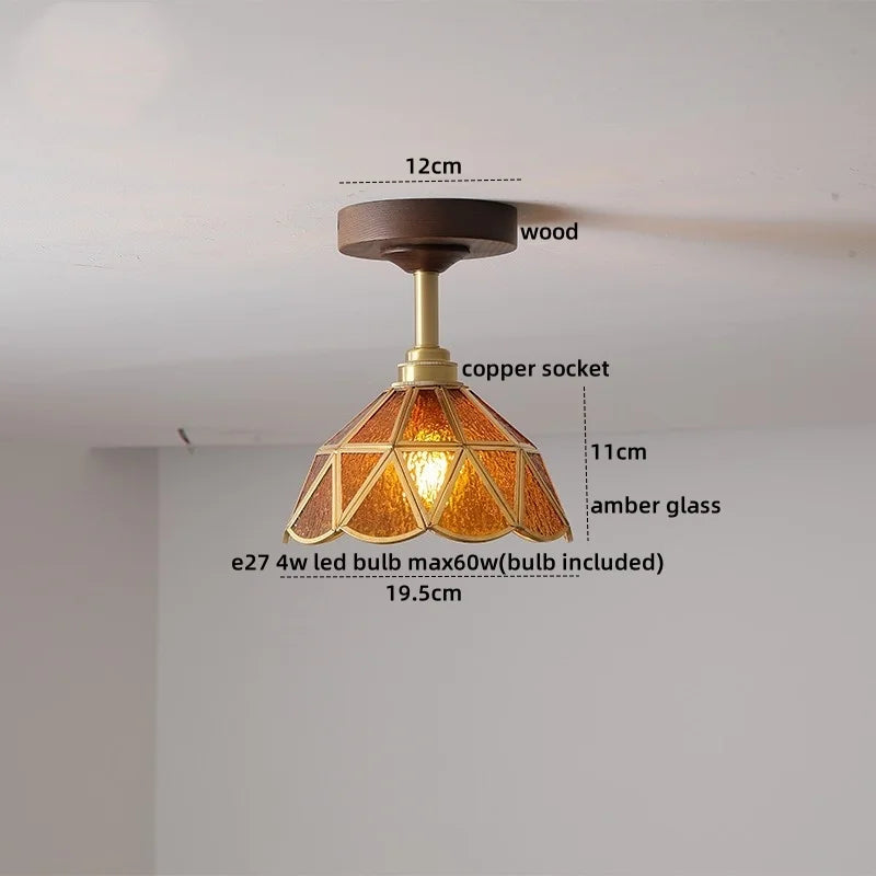 Nordic Glass Wood Ceiling Light For Foyer