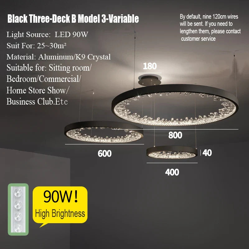 DecorBites™ Crystal LED Chandelier Circle Hanging Lamp - Modern Luxury Dimmable Lighting