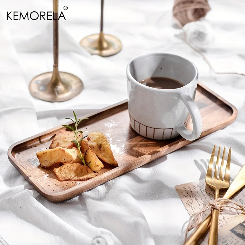 Decorbites™ Akazienholz-Kaffeetablett | Vielseitige Servierplatte für Desserts und Tee