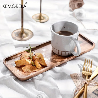 Decorbites™ Akazienholz-Kaffeetablett | Vielseitige Servierplatte für Desserts und Tee