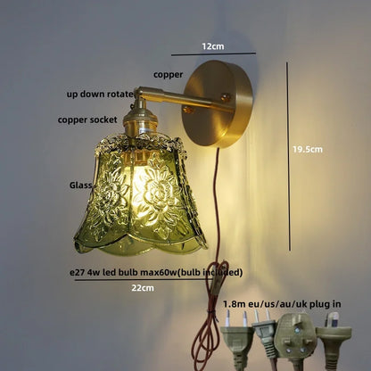 Decorbites™ Grüne Glas-LED-Wandleuchten mit Zugschalter Vintage-Stil Nachttischlampe