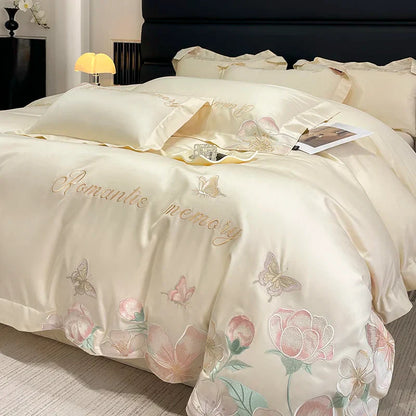 DecorBites™ Embroidered Flowers Butterfly Bedding Set - 4Pcs