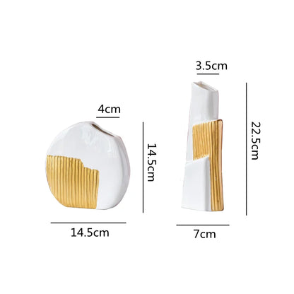 DecorBites™ Geometric Gold Striped Ceramic Vase for Flowers & Hydroponics
