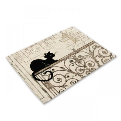 Decorbites™ Schwarze Katze Leinen-Platzset für Esstisch & Küchendekoration