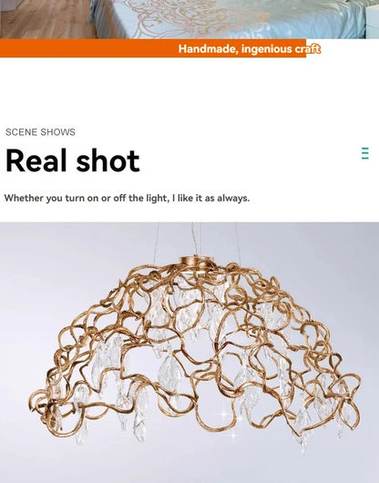 Decorbites™ Kupferkristall-Deckenleuchter für Ess- und Wohnzimmer – Rundes Astkristall-Beleuchtung