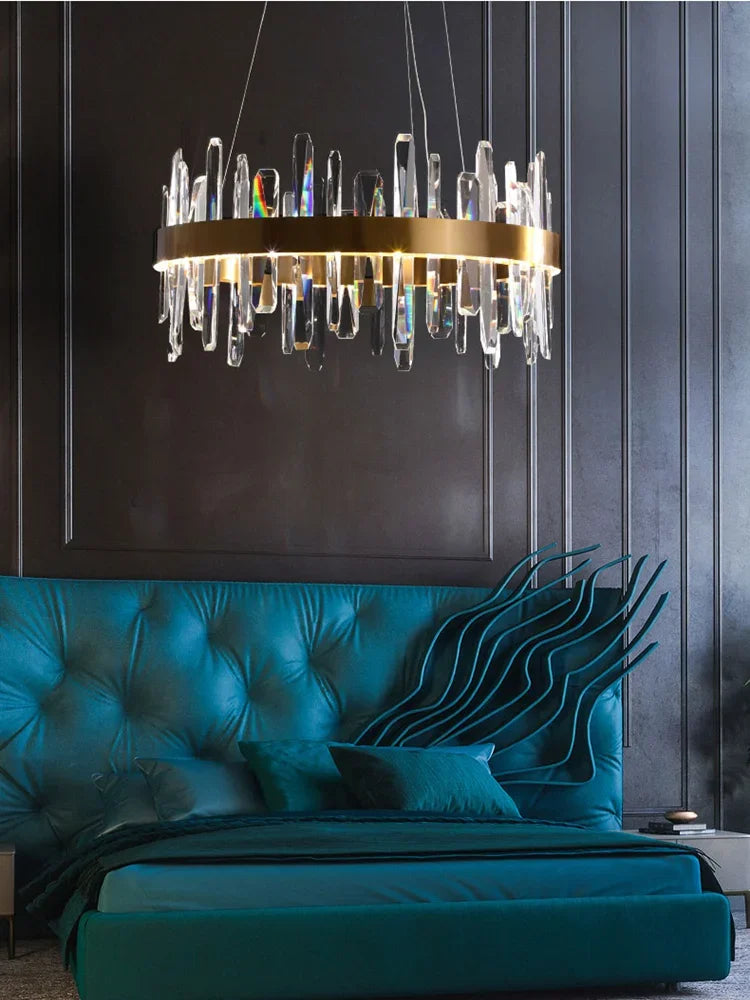 DecorBites™ K9 Crystal LED Round Chandelier for Kitchen Living Room Bedroom Decor