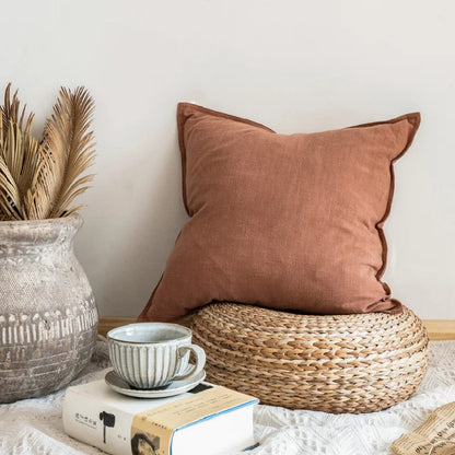 DecorBites™ Linen Pillow Cover 45x45cm Plain Fringed for Home Sofa Bed Decoration