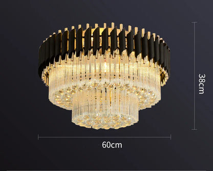 Decorbites™ Gold Schwarz Kristall Deckenleuchter - Runder LED-Hängeleuchter für Wohnzimmerbeleuchtung