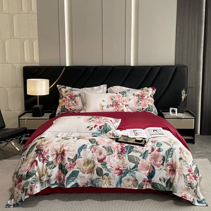 Decorbites™ Ägyptische Baumwoll-Blumen-Bettwäsche-Set, Luxus 1000TC Daunendeckelbezug, Laken, Kissenbezüge