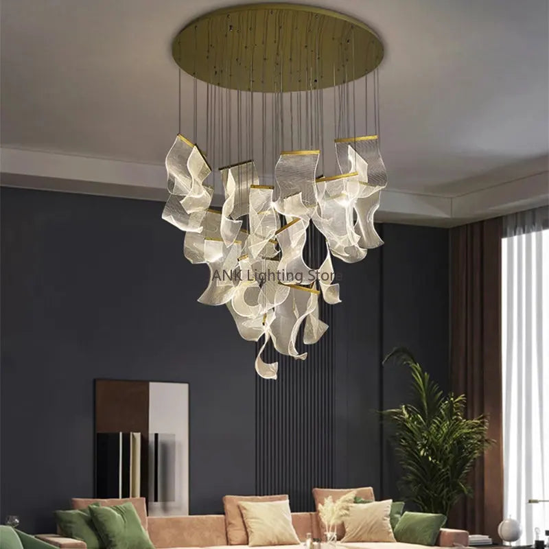 Acrylic Modern Pendant Light 18-Light Round Staircase