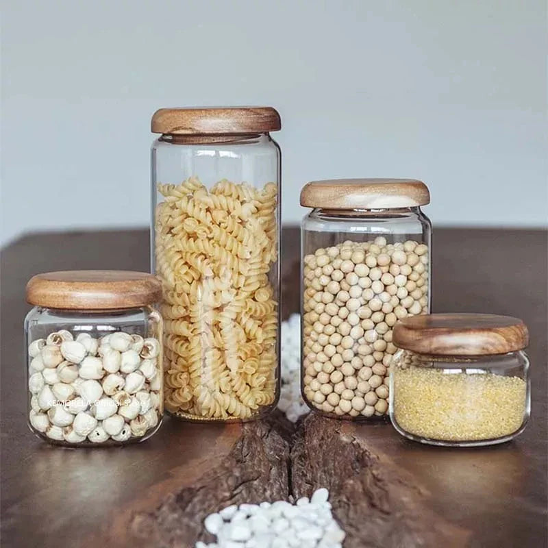 Decorbites™ Acacia-Holz-Deckel Glas-Nahrungsmittelaufbewahrungsbehälter – Elegantes und funktionales Küchengefäß