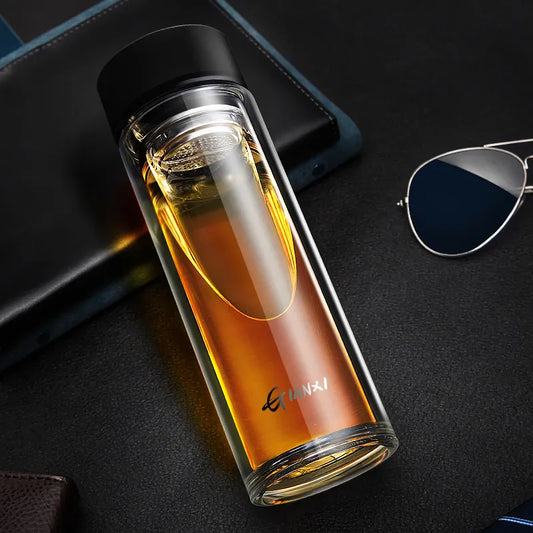 Decorbites™ Doppeltwandige Glas-Wasserflasche mit Filter | Große Kapazität hitzebeständiger Kanne