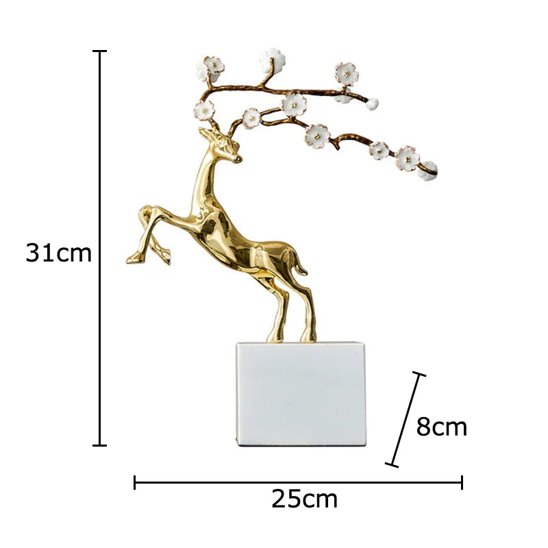 Decorbites™ Geweih-Statue des Hirsches - Emaille-Skulptur eines Sikahirsches zur Raumausstattung