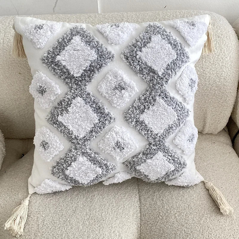 Decorbites™ Geometrisches Tufted Quasten Kissenbezug aus Baumwoll-Leinen Herbst-Kissenbezug