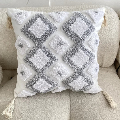 Decorbites™ Geometrisches Tufted Quasten Kissenbezug aus Baumwoll-Leinen Herbst-Kissenbezug