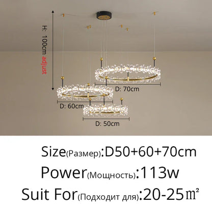 DecorBites™ Gold Crystal Ring Chandelier Pendant Light, Luxury Modern Design for Home Décor
