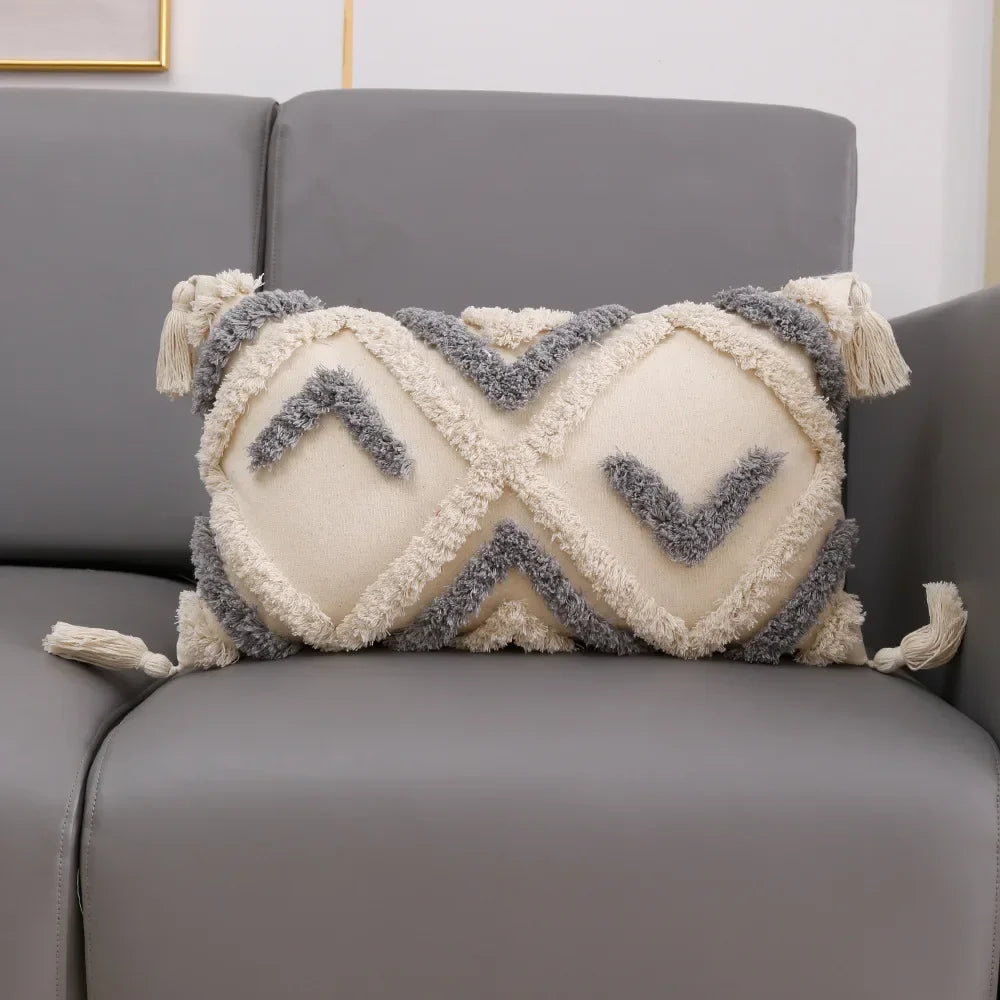 DecorBites™ Lace Tassel Cushion Tufted Sofa Pillowcase for Office Chair Pad