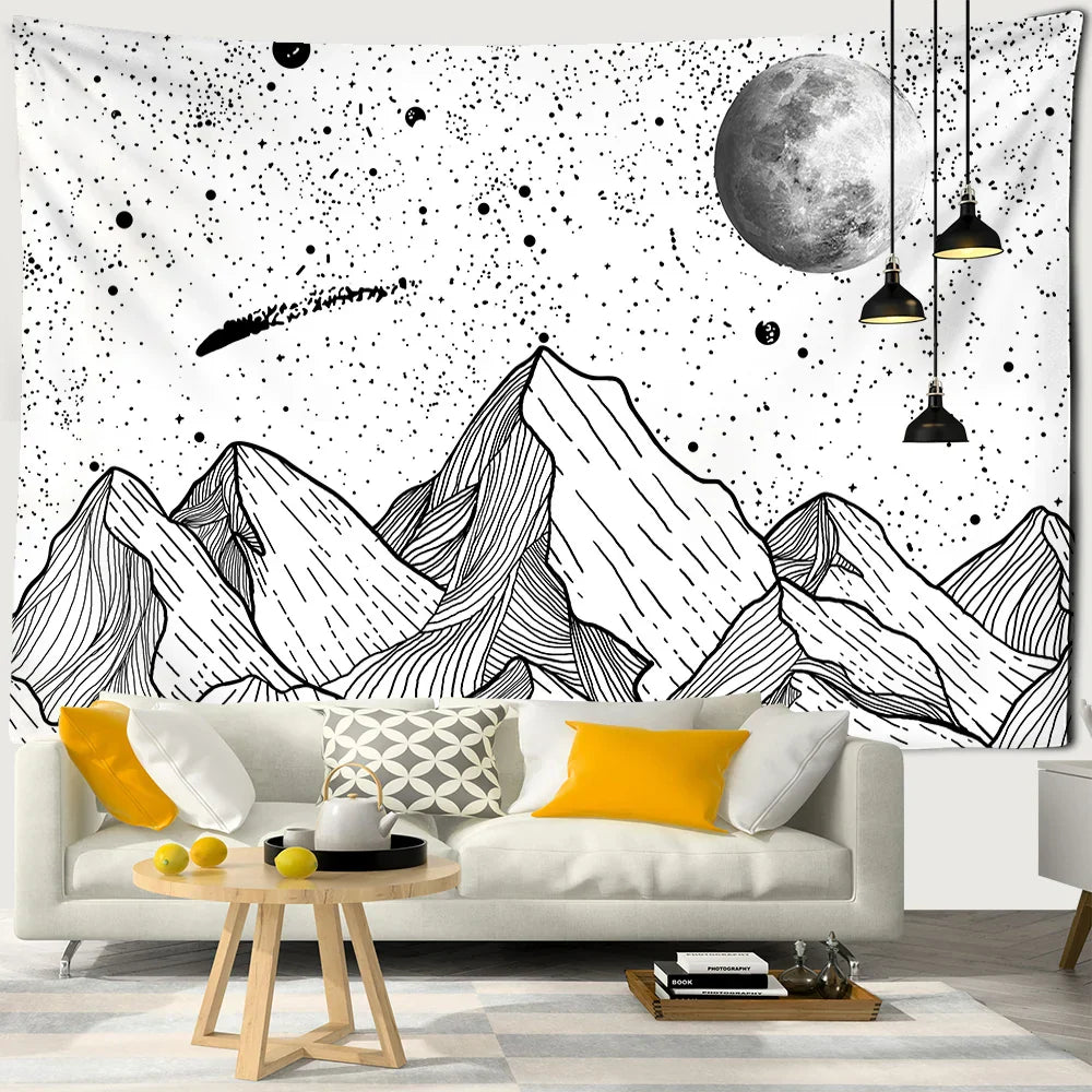 Decorbites™ Schwarz-Weiß-Sterne-Mandalas-Tapisserie - Wohnraumausstattung