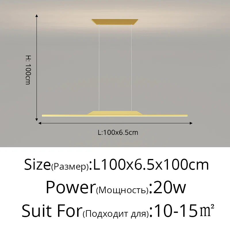 Minimalist LED Pendant Light Gold 150cm Dimmable