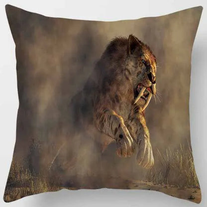 DecorBites™ Animals World Tiger Lion Pillow Case for Cute Home Decor in Sofa Living Room