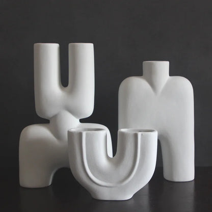 DecorBites™ Geometric Ceramic Vase | Irregular Ornaments | Room Decoration Accessories