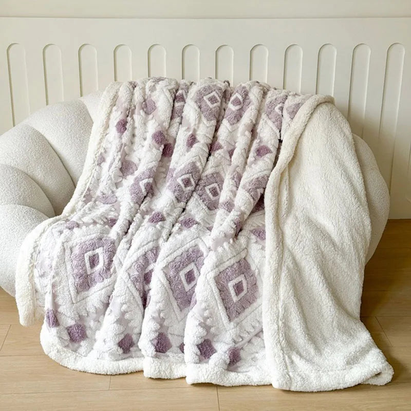 Decorbites™ Geometrisches Jacquard-Taft-Samt-Plaid Lammwolle Warmes Nickerchen Betttücher