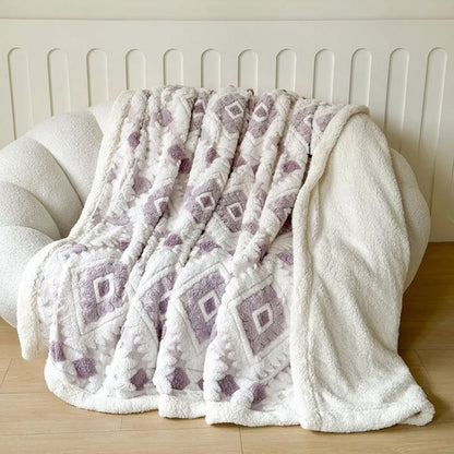 Decorbites™ Geometrisches Jacquard-Taft-Samt-Plaid Lammwolle Warmes Nickerchen Betttücher